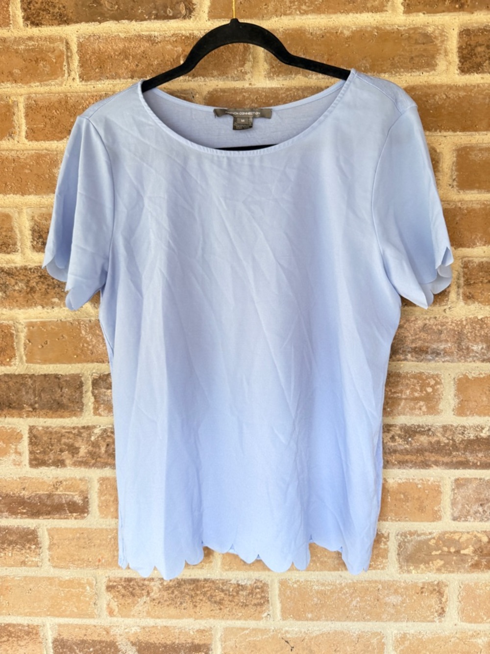 French Connection Pale Blue Scallop-Hem Short Sleeve Top